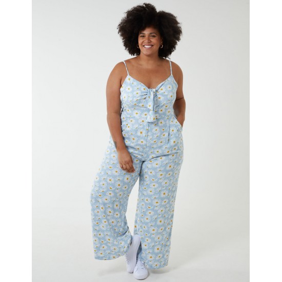 Curve Daisy Print Tie Front Jumpsuit Curve Daisy Print Tie Front Jumpsuit
