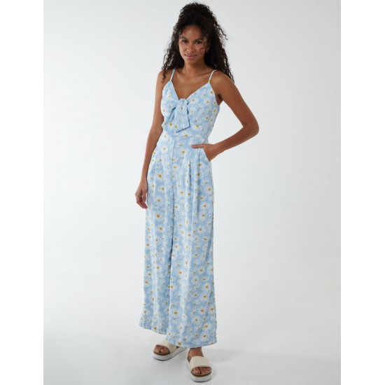 Daisy Print Tie Front Jumpsuit Daisy Print Tie Front Jumpsuit
