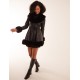 PU Faux Fur Trimmed Belted Coat PU Faux Fur Trimmed Belted Coat