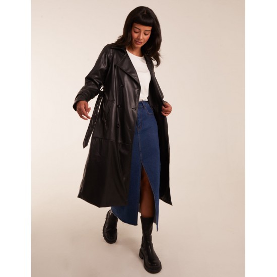 Faux Leather Belted Trench Coat Faux Leather Belted Trench Coat