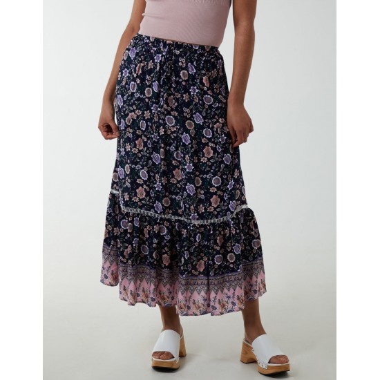 Elasticated Waistband Tiered Midi Skirt Elasticated Waistband Tiered Midi Skirt