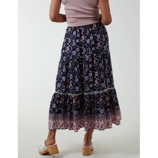 Elasticated Waistband Tiered Midi Skirt Elasticated Waistband Tiered Midi Skirt