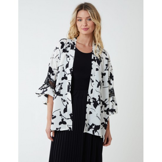 Kimono Top With Laced Sleeve Kimono Top With Laced Sleeve