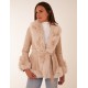 Faux Fur PU Coat With Belt Faux Fur PU Coat With Belt