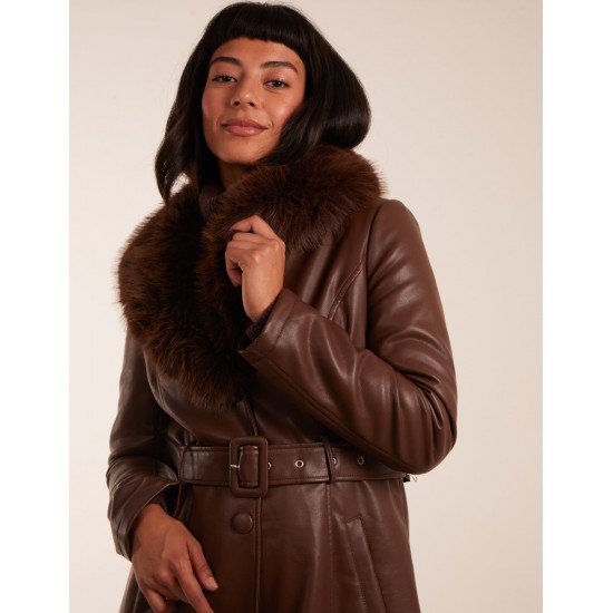 Longline Leather Look Faux Fur Coat Longline Leather Look Faux Fur Coat