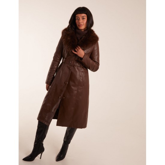Longline Leather Look Faux Fur Coat Longline Leather Look Faux Fur Coat