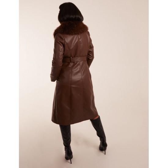 Longline Leather Look Faux Fur Coat Longline Leather Look Faux Fur Coat