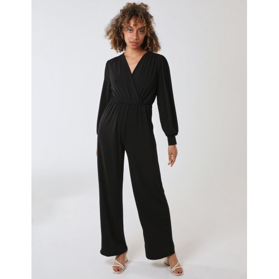 Elasticated Waist Crossover Long Sleeve Jumpsuit Elasticated Waist Crossover Long Sleeve Jumpsuit