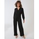 Elasticated Waist Crossover Long Sleeve Jumpsuit Elasticated Waist Crossover Long Sleeve Jumpsuit