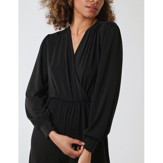 Elasticated Waist Crossover Long Sleeve Jumpsuit Elasticated Waist Crossover Long Sleeve Jumpsuit