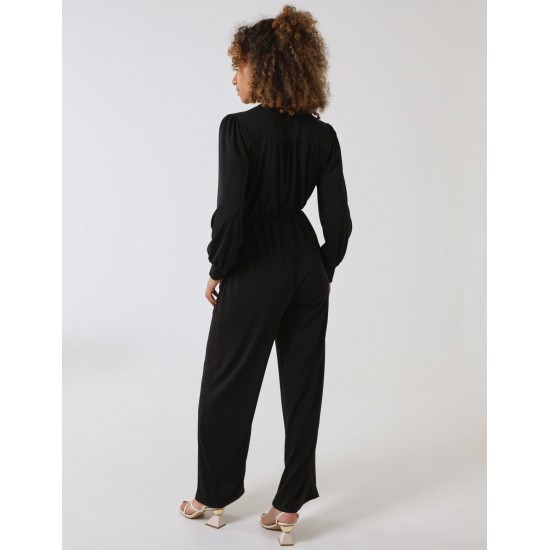 Elasticated Waist Crossover Long Sleeve Jumpsuit Elasticated Waist Crossover Long Sleeve Jumpsuit