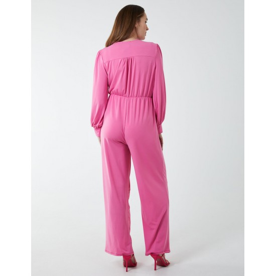 Elasticated Waist Crossover Long Sleeve Jumpsuit Elasticated Waist Crossover Long Sleeve Jumpsuit