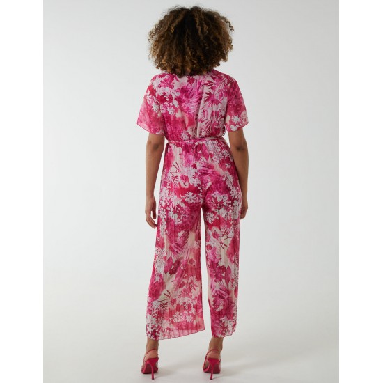 Pleated Wrap Tropical Jumpsuit Pleated Wrap Tropical Jumpsuit