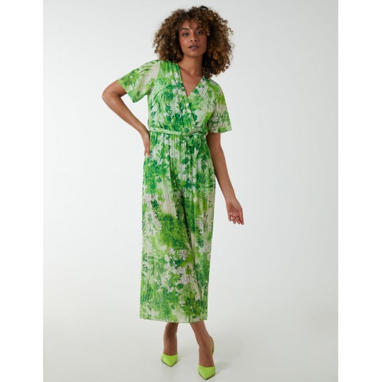 Pleated Wrap Tropical Jumpsuit Pleated Wrap Tropical Jumpsuit