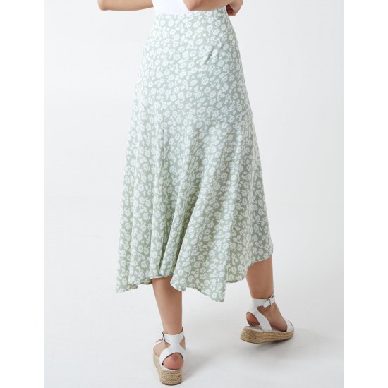 Floral Print Asymmetric Midi Skirt Floral Print Asymmetric Midi Skirt