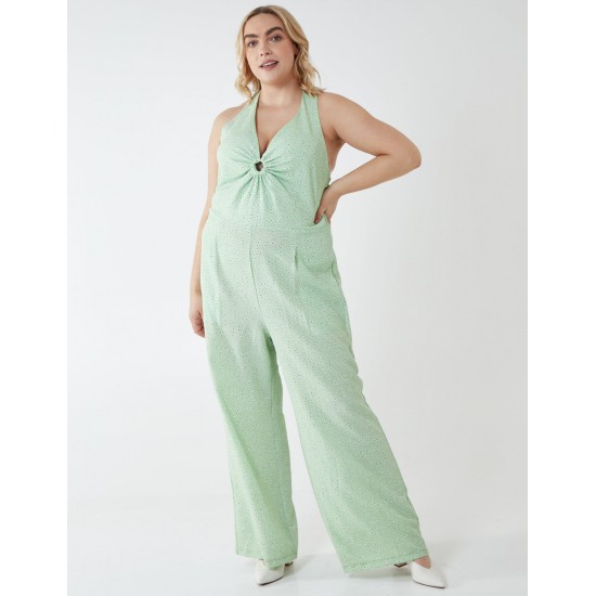 Curve Halter Neck Culotte Green Jumpsuit Curve Halter Neck Culotte Green Jumpsuit