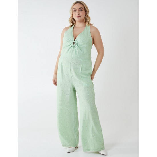 Curve Halter Neck Culotte Green Jumpsuit Curve Halter Neck Culotte Green Jumpsuit