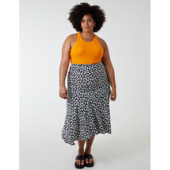 Curve Asymmetric Seam Midi Skirt Curve Asymmetric Seam Midi Skirt