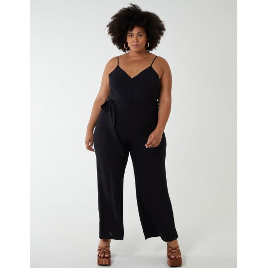 Curve Button Front Strappy Jumpsuit Curve Button Front Strappy Jumpsuit