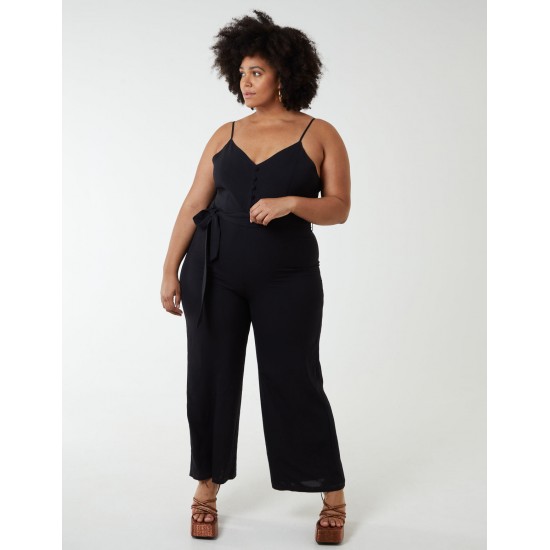 Curve Button Front Strappy Jumpsuit Curve Button Front Strappy Jumpsuit
