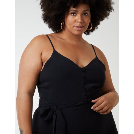Curve Button Front Strappy Jumpsuit Curve Button Front Strappy Jumpsuit