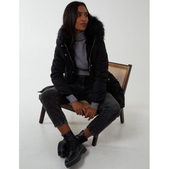 Black Reversible Faux Fur & Trench Jacket Black Reversible Faux Fur & Trench Jacket