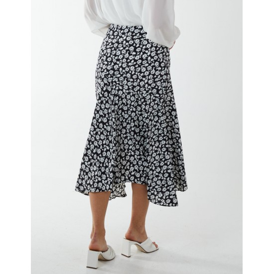 Floral Print Asymmetric Midi Skirt Floral Print Asymmetric Midi Skirt