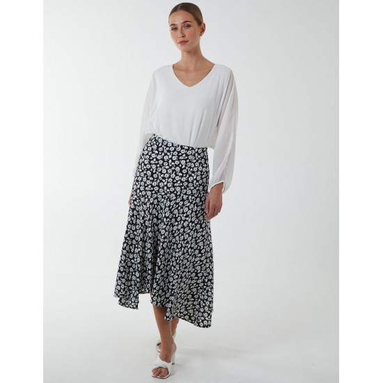 Floral Print Asymmetric Midi Skirt Floral Print Asymmetric Midi Skirt