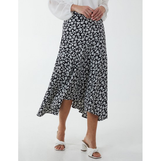 Floral Print Asymmetric Midi Skirt Floral Print Asymmetric Midi Skirt
