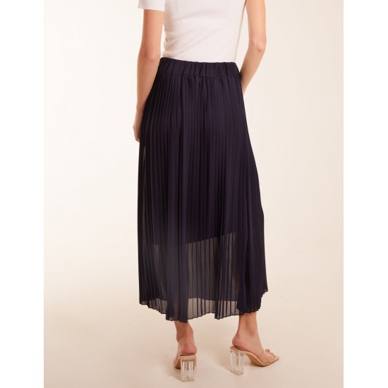 Pleated Deep Waist Band Midi Skirt Pleated Deep Waist Band Midi Skirt