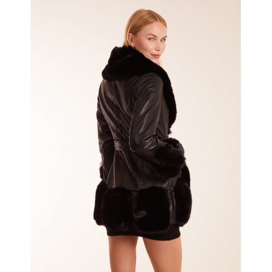 Faux Fur Collar PU Belted Coat Faux Fur Collar PU Belted Coat