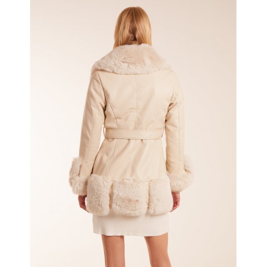 Faux Fur Collar PU Belted Coat Faux Fur Collar PU Belted Coat
