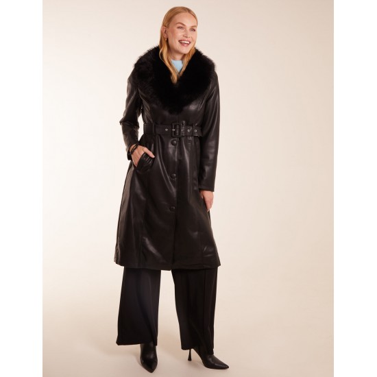 Longline Leather Look Faux Fur Coat Longline Leather Look Faux Fur Coat