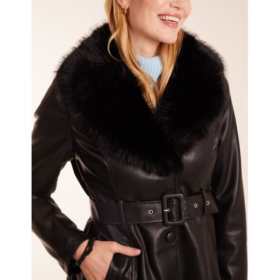 Longline Leather Look Faux Fur Coat Longline Leather Look Faux Fur Coat