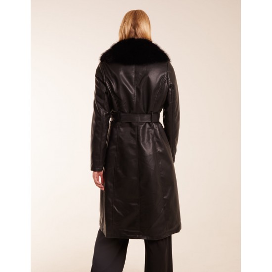 Longline Leather Look Faux Fur Coat Longline Leather Look Faux Fur Coat