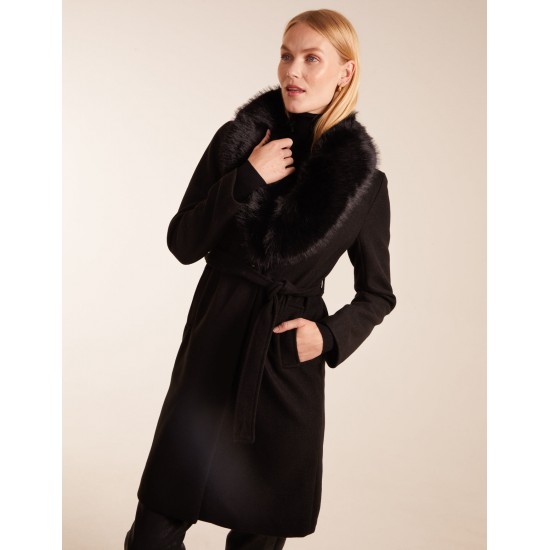 Faux Fur Collared Belted Coat Faux Fur Collared Belted Coat